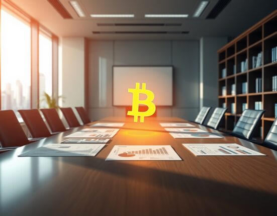 MicroStrategy's corporate Bitcoin investment strategy visualized in boardroom setting