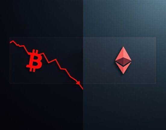 Financial charts showing Bitcoin and Ethereum price declines representing corporate cryptocurrency investment losses