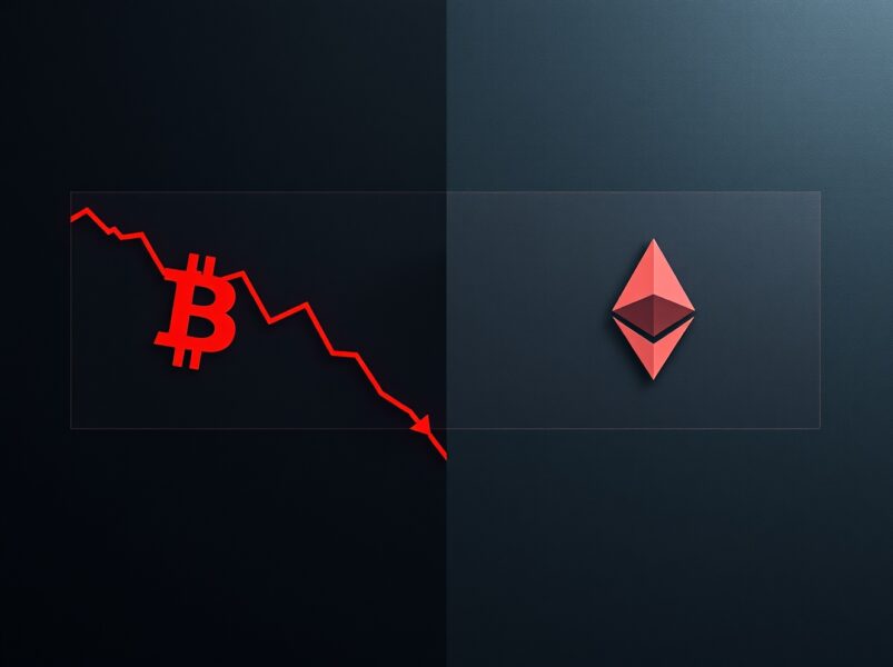Financial charts showing Bitcoin and Ethereum price declines representing corporate cryptocurrency investment losses