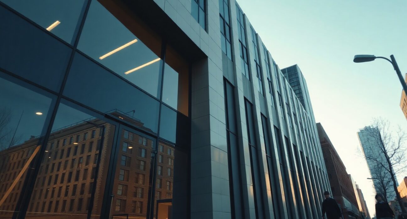 Modern corporate office building representing MicroStrategy headquarters in a calm, professional setting.