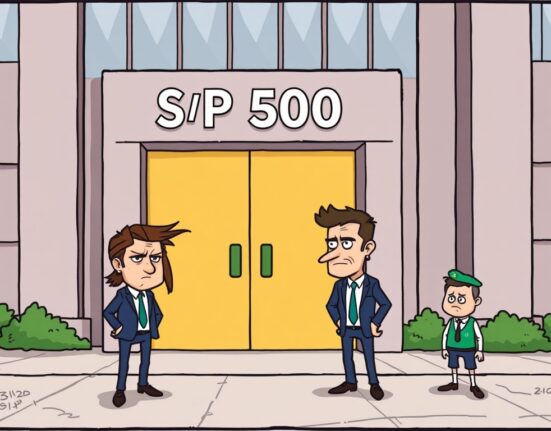 A cartoon illustration showing MicroStrategy's disappointment after failing MicroStrategy S&P 500 inclusion.
