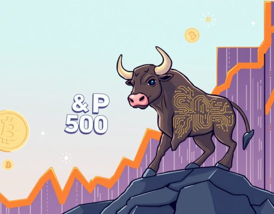 A cartoon bull symbolizing MicroStrategy's strong market position, eyeing potential MicroStrategy S&P 500 inclusion.