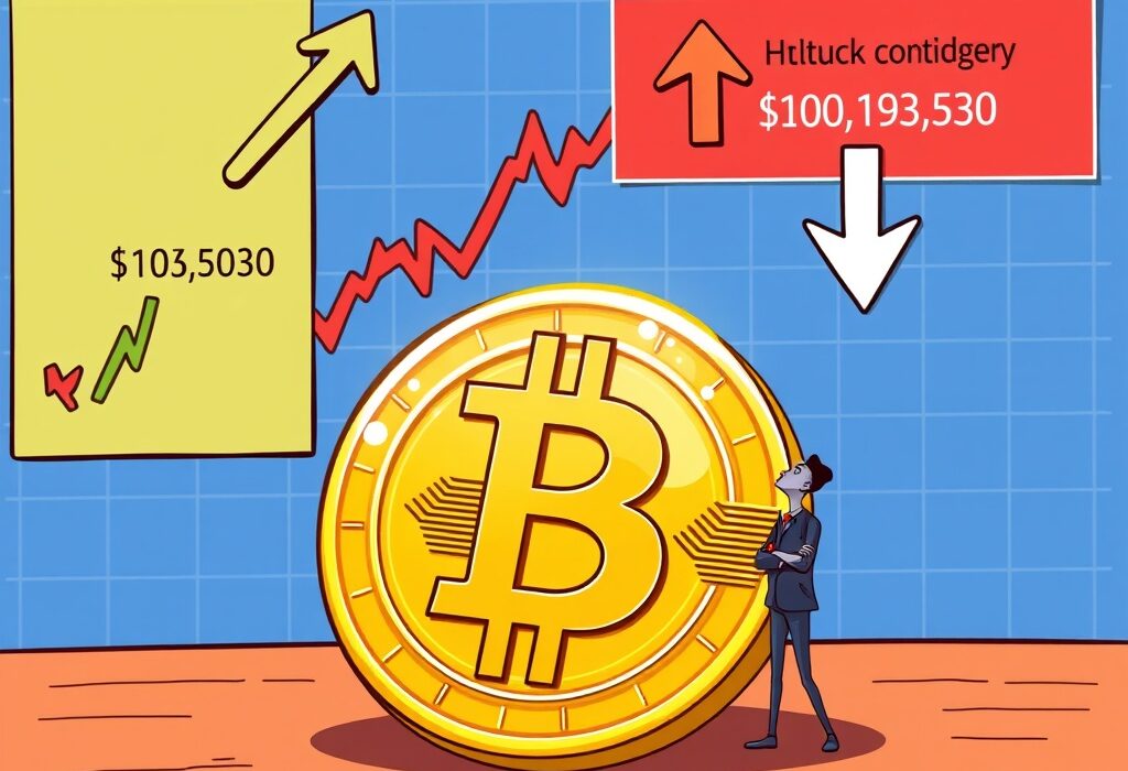Cartoon showing MicroStrategy STRC dividend increase and stock price challenges, impacting the company's Bitcoin strategy.