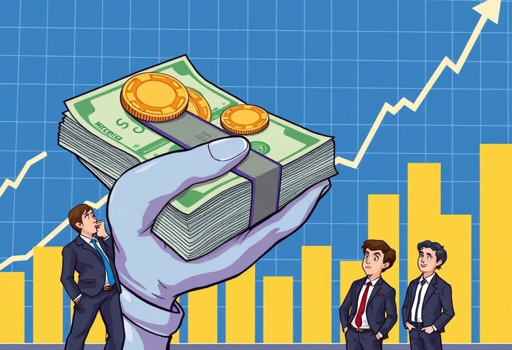 A cartoon illustration showing MicroStrategy's strategic move to issue more MicroStrategy STRC shares, impacting the crypto market.