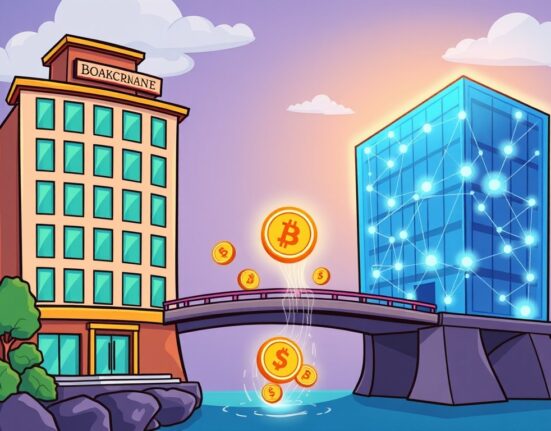 Illustrates the significant Mill City Ventures SUI acquisition, blending traditional finance with digital assets and bridging two financial worlds.