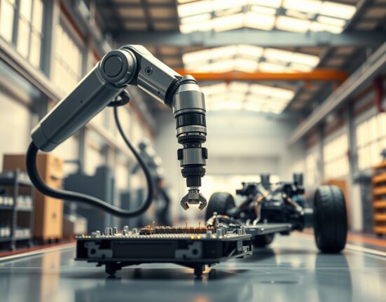 Mind Robotics AI-powered industrial robot performing precision assembly in a factory setting.