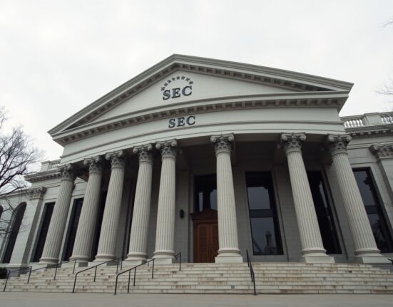 Exterior of a federal courthouse or SEC building representing legal action in crypto mining fraud case
