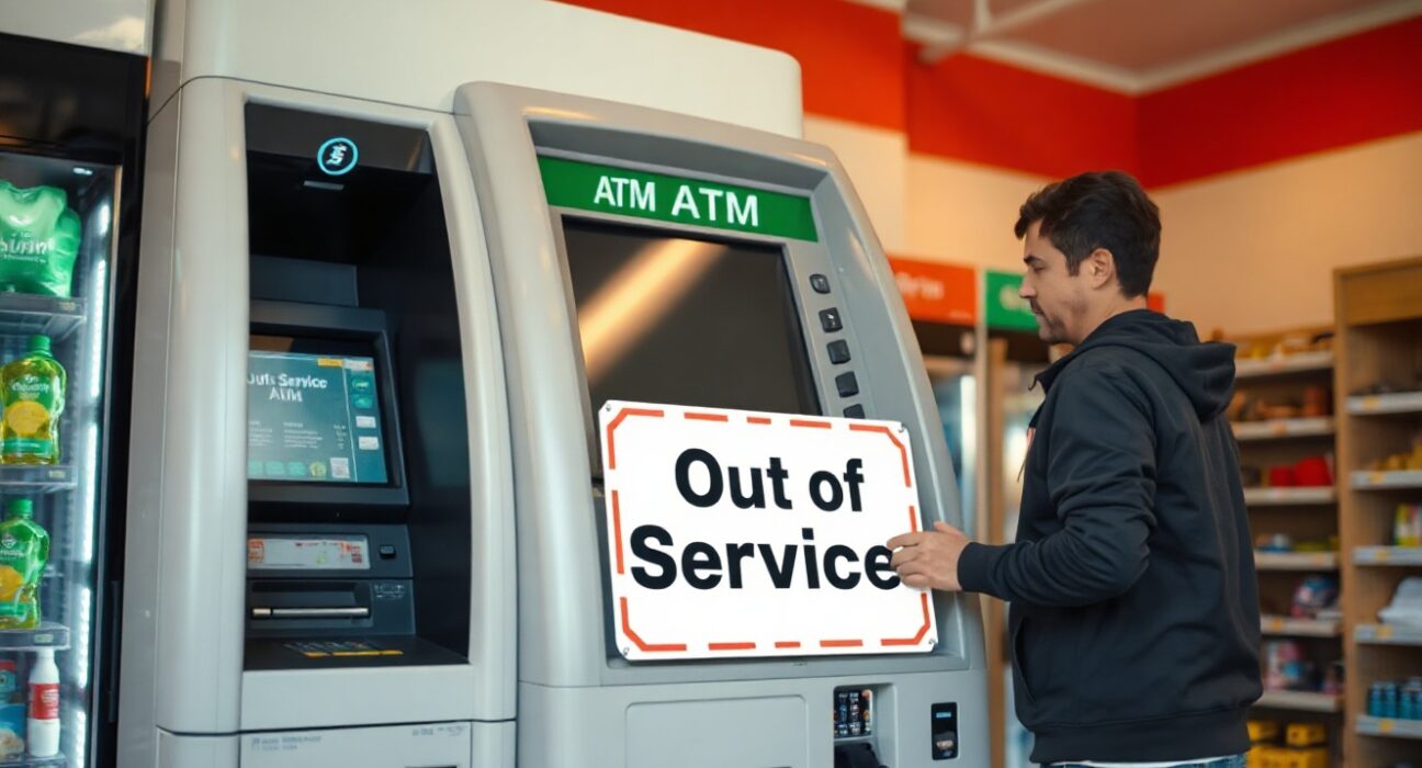 A cryptocurrency ATM being taken out of service in a Minnesota retail store due to the new state ban.