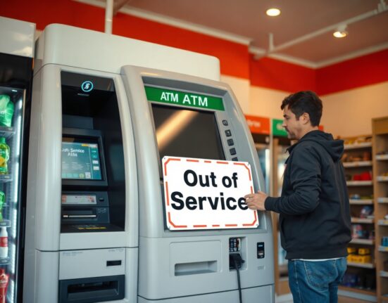 A cryptocurrency ATM being taken out of service in a Minnesota retail store due to the new state ban.