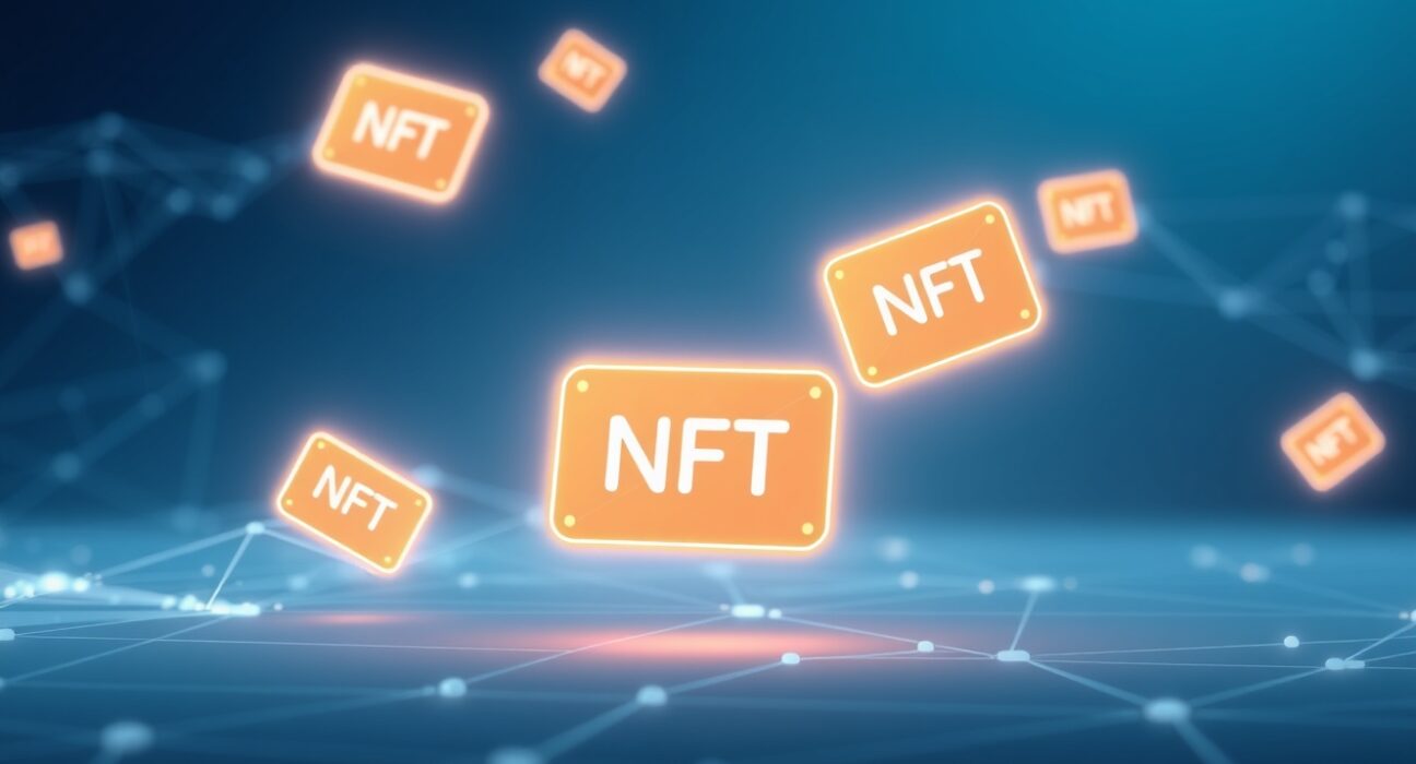 Digital NFTs and a fading blockchain network representing the Mint Blockchain service termination and asset withdrawal process.