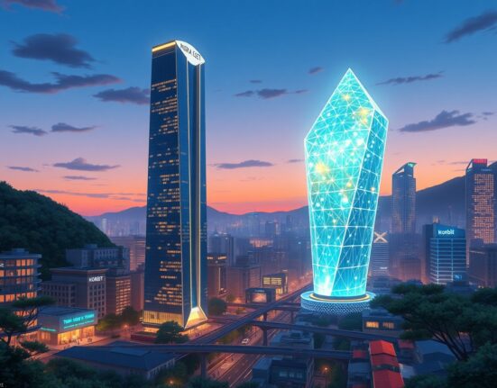 Mirae Asset Consulting becomes largest shareholder in Korbit exchange, symbolizing major finance and crypto merger.