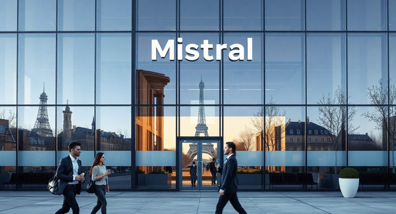 Exterior of Mistral AI headquarters in Paris on a sunny morning