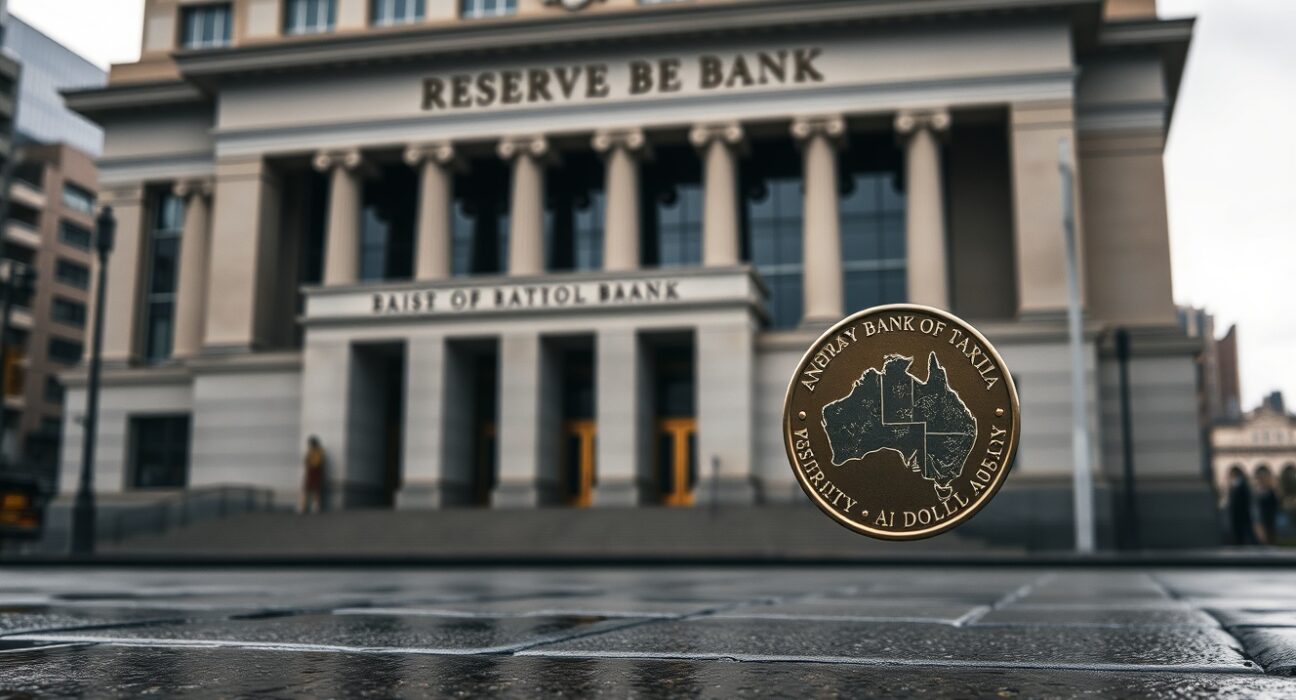 Reserve Bank of Australia building in Sydney on an overcast day
