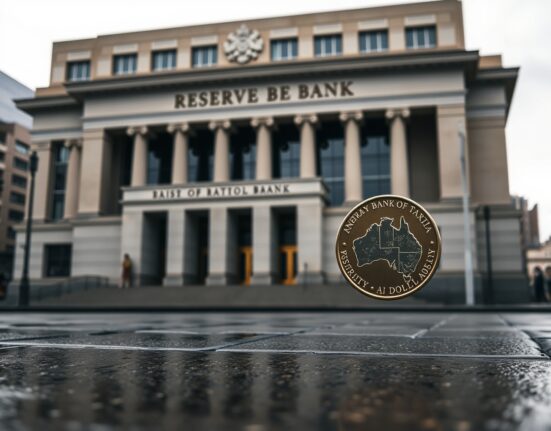 Reserve Bank of Australia building in Sydney on an overcast day