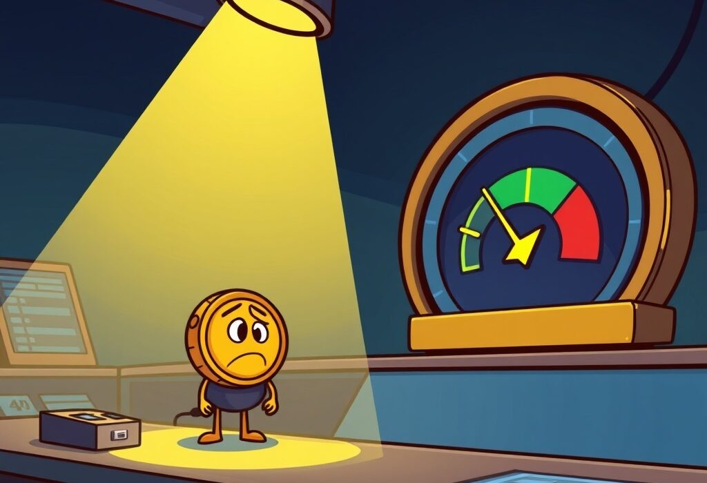 A cartoon illustration depicting the MixMarvel token under close scrutiny on a crypto exchange, symbolizing its MixMarvel closely monitored status.