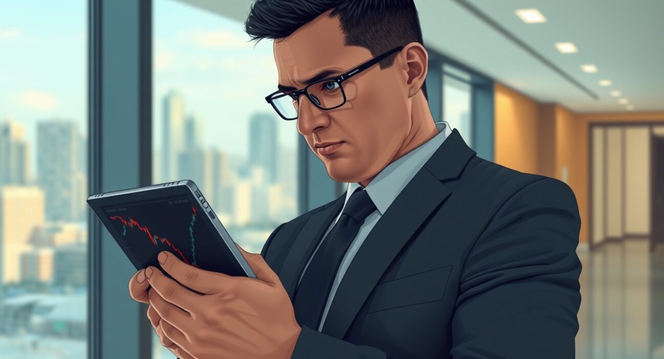 Financial analyst reviews falling cryptocurrency market data, representing Mizuho's downgrade of Gemini exchange.