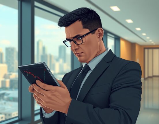 Financial analyst reviews falling cryptocurrency market data, representing Mizuho's downgrade of Gemini exchange.