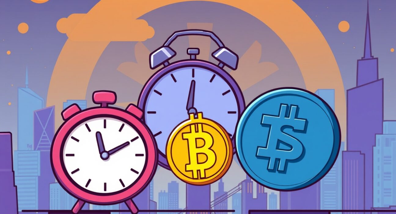 A digital clock ticking down, symbolizing the urgent MKR to SKY migration deadline set by Balancer.