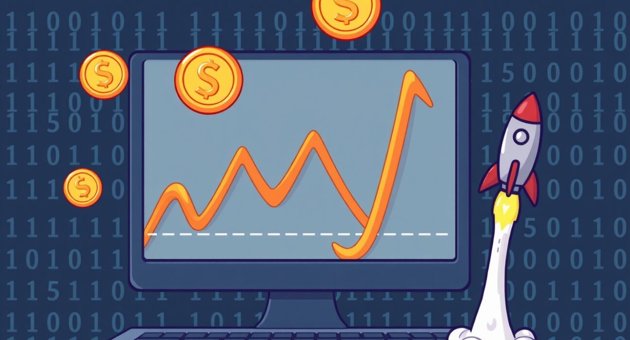 A vibrant cartoon illustrating the potential of MMT perpetual futures trading on Binance, showing growth and leverage.