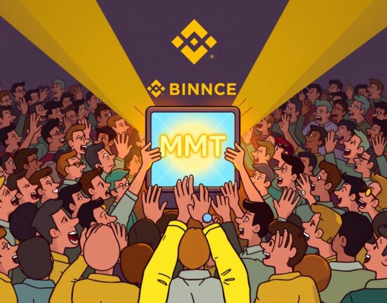 Cartoon illustration of overwhelming demand for the MMT Prime Sale, symbolizing massive investor interest and successful fundraising on Binance.