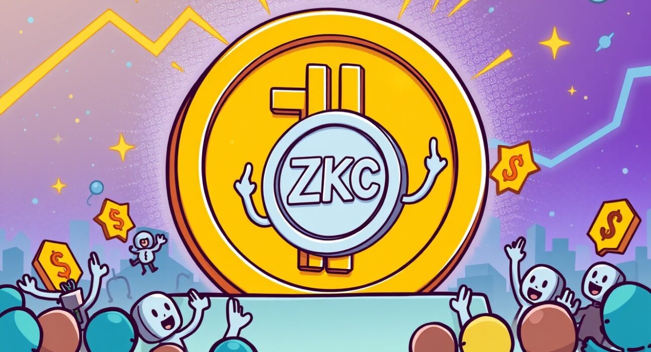 Cartoon showing the excitement around a ZKC listing on a major crypto exchange, symbolizing new opportunities.