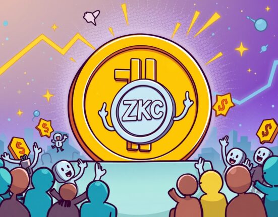 Cartoon showing the excitement around a ZKC listing on a major crypto exchange, symbolizing new opportunities.