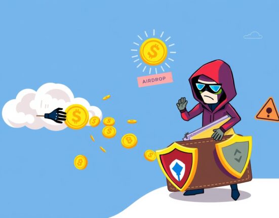 Monad airdrop security warning showing hacker attempting to intercept cryptocurrency transaction