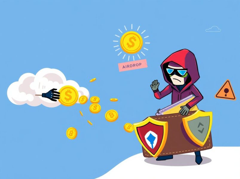 Monad airdrop security warning showing hacker attempting to intercept cryptocurrency transaction