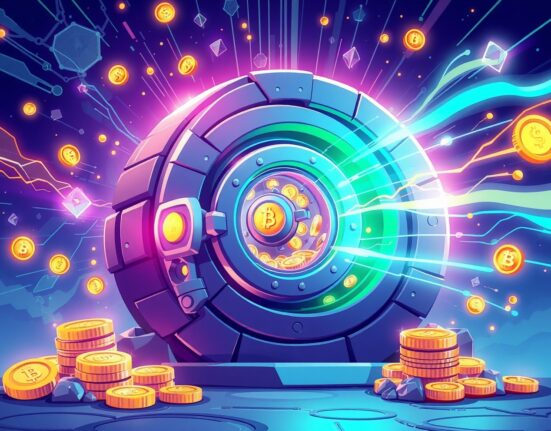 Monad mainnet token lockup securing digital assets in futuristic blockchain vault