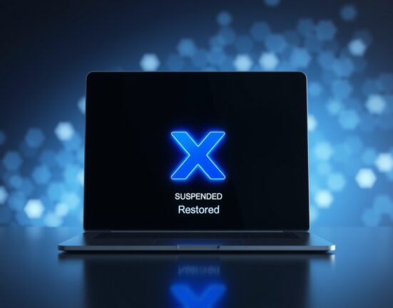 Monad X account restored status with glowing blue X logo on digital interface, representing MON crypto community support