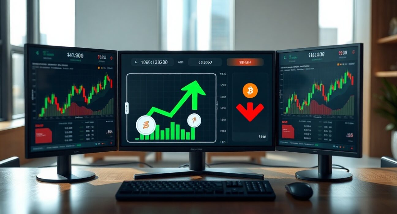 Digital trading dashboard with charts showing asset rebalancing, representing Monetalis wallet activity.