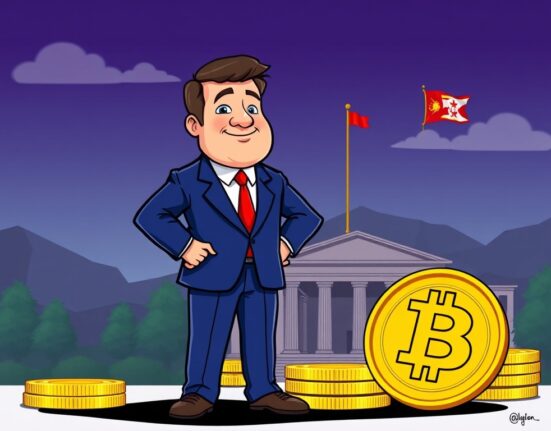 A Montenegrin politician contemplates a strategic national Bitcoin reserve, symbolizing the nation's innovative crypto adoption.