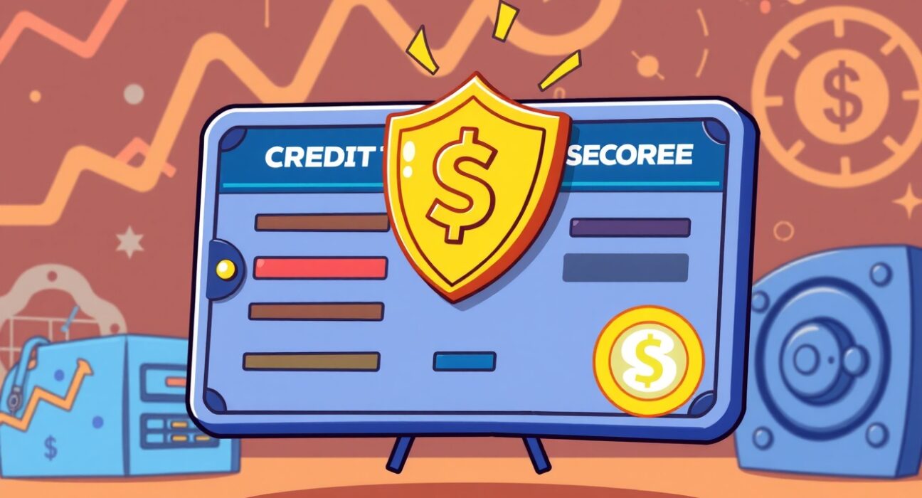 A cartoon illustration of Moody's new stablecoin credit scoring system evaluating digital currency security.