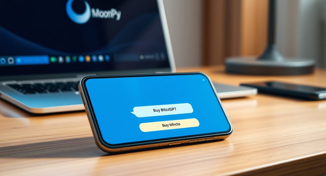 Smartphone displaying ChatGPT interface with a crypto purchase button, representing MoonPay's new integration.