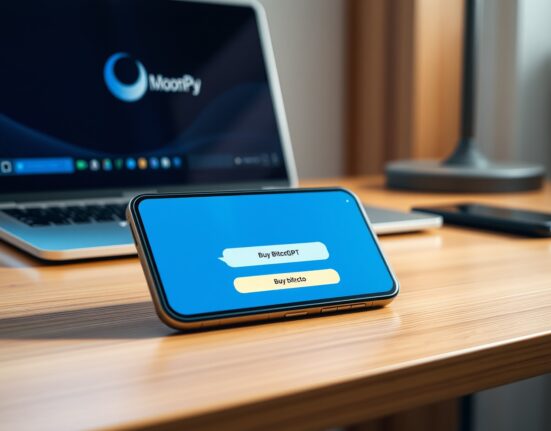 Smartphone displaying ChatGPT interface with a crypto purchase button, representing MoonPay's new integration.