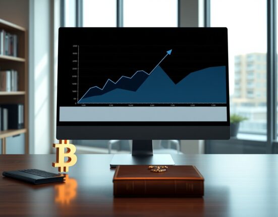 Professional trading desk with Bitcoin logo and financial chart representing the Morgan Stanley Bitcoin ETF launch.
