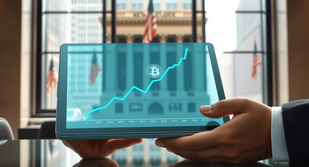 Morgan Stanley Bitcoin ETF approval on NYSE trading floor with digital chart.