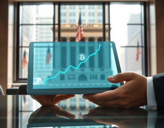 Morgan Stanley Bitcoin ETF approval on NYSE trading floor with digital chart.