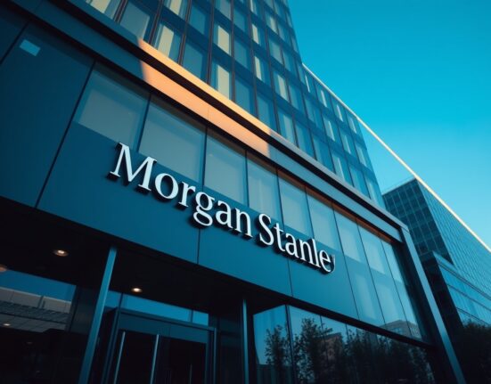 Morgan Stanley office building exterior in afternoon light, symbolizing institutional finance and Bitcoin investment.