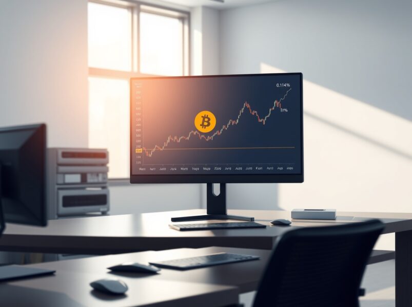 Morgan Stanley's competitive 0.14% Bitcoin spot ETF fee displayed on a professional financial trading monitor.