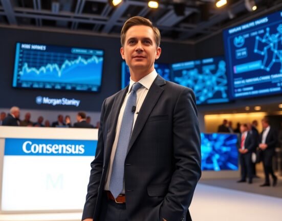 Morgan Stanley executive speaking at Consensus 2026 conference about DeFi being absorbed by traditional finance