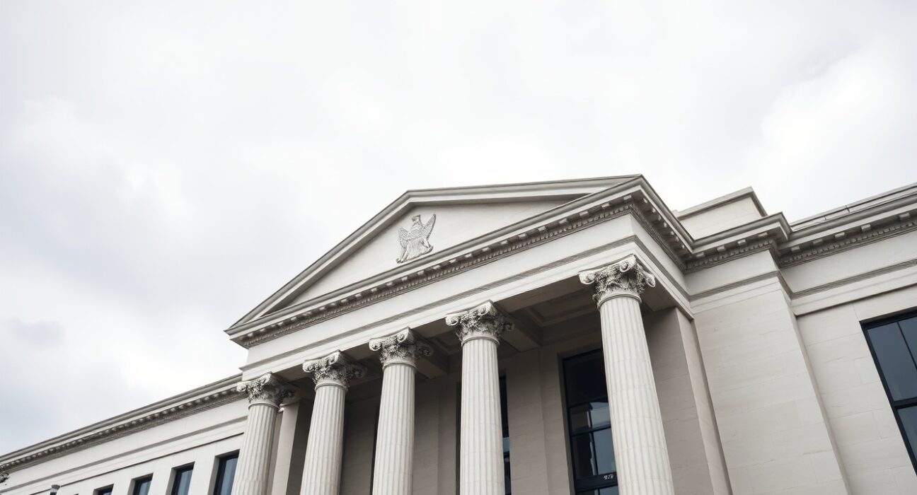 Federal Reserve building in Washington DC with cloudy sky, representing Morgan Stanley forecast of Fed rate hold through 2026