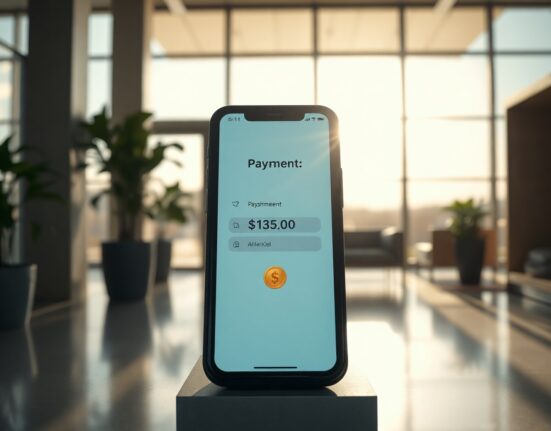 Morph Payments enterprise stablecoin platform on a smartphone screen in a modern office setting