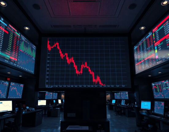 Trading screens showing a sharp price decline amid a DeFi liquidation event