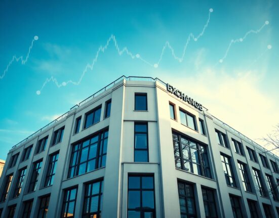 Moscow Exchange building with digital financial graphics overlay representing crypto trading plans