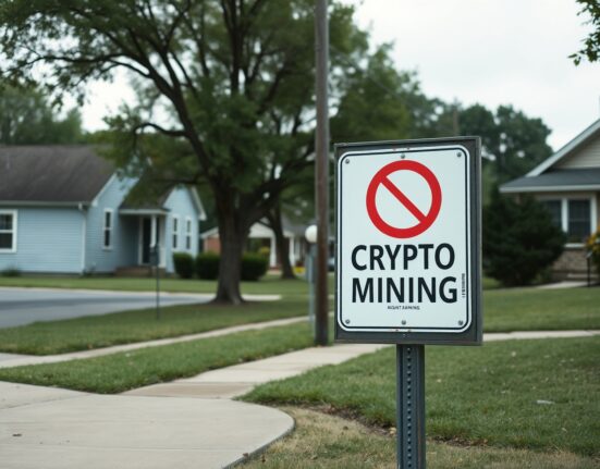 Mount Carmel, Tennessee city sign and residential street with 'No Crypto Mining' notice