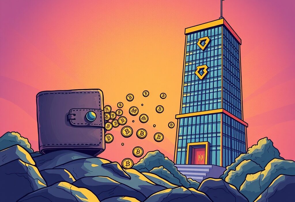 Cartoon illustration showing a large MOVE token transfer from a digital wallet to Binance, symbolizing a significant on-chain event.