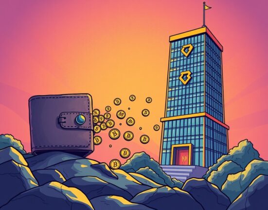 Cartoon illustration showing a large MOVE token transfer from a digital wallet to Binance, symbolizing a significant on-chain event.