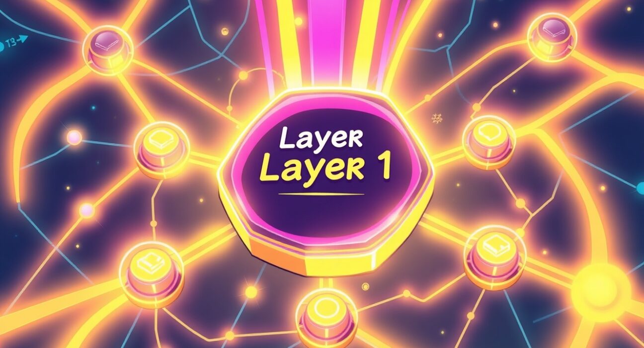 A cartoon illustration showing the robust and interconnected architecture of Movement Labs Layer 1 blockchain, symbolizing enhanced performance and innovation.