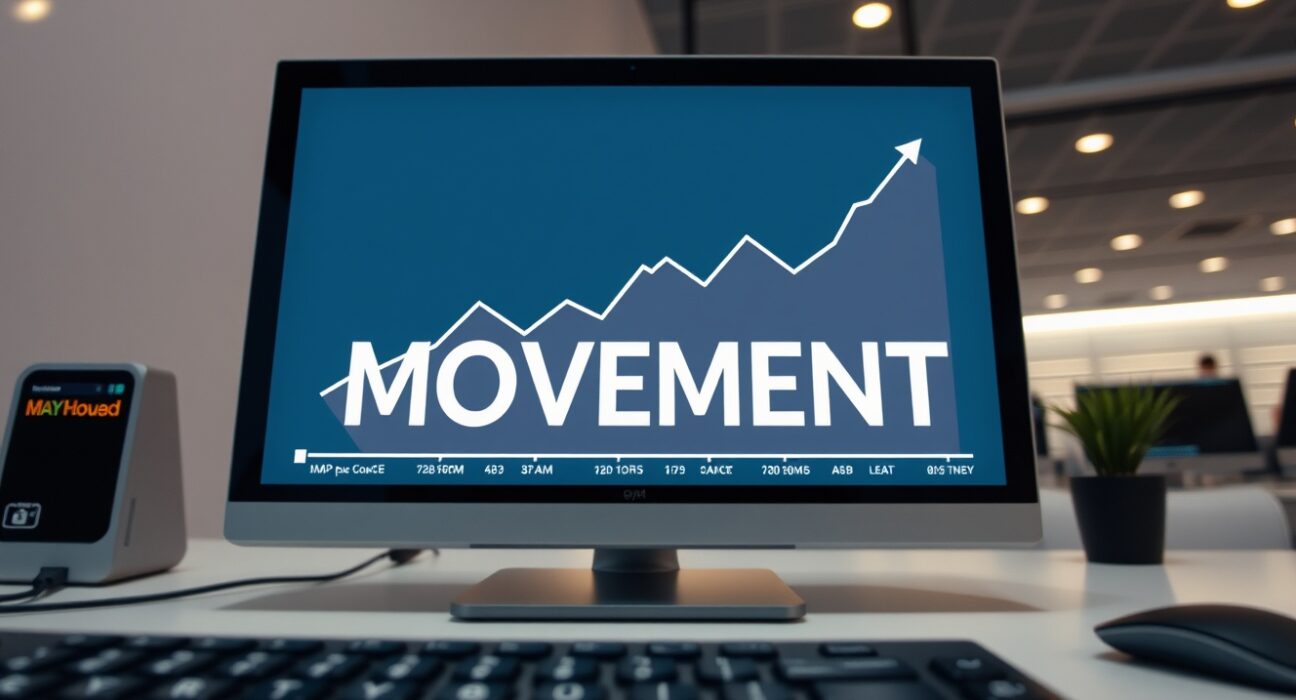 Futuristic digital display showing an upward trending graph for Movement (MOVE) cryptocurrency